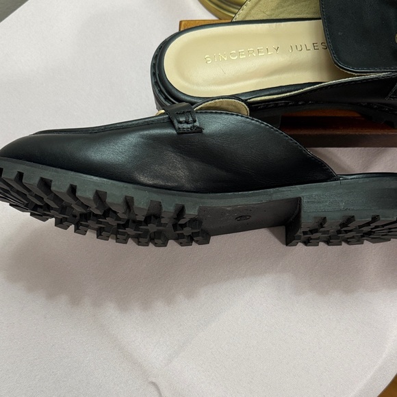 Sincerely Jules Black Mules with Gold Buckle - Picture 3 of 9